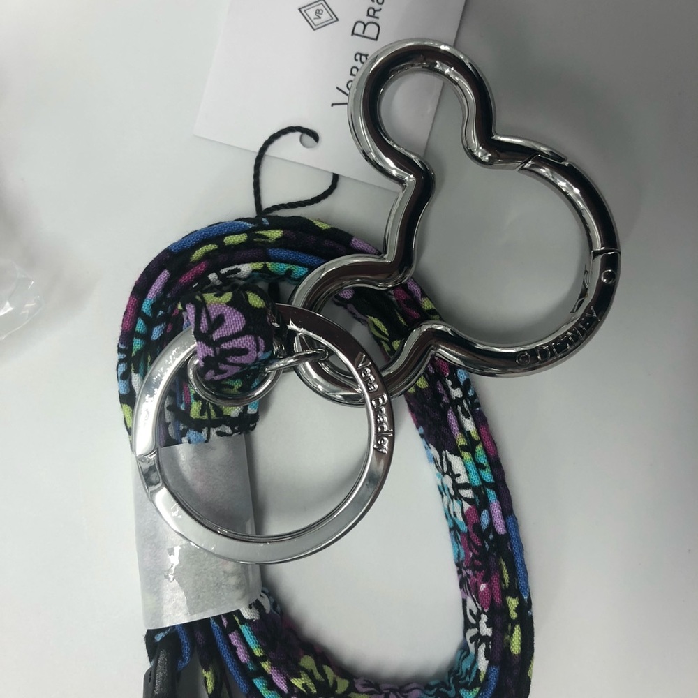 Vera Bradley lanyard with Mickey Head metal ring. Floral cotton. NWT
